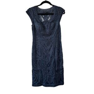 Sue Wong Sheath Mini Dress Embroidered Floral Lace Navy Women’s Size 6